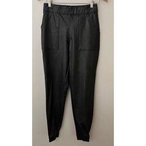 SPANX Womens Medium Faux Leather Moto Jogger Pants Black Elastic Waist Pockets